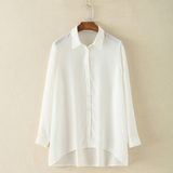2016夏季新款女装 外贸日单简约直筒型长袖清凉防晒雪纺衫白衬衫