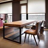 美式复古铁艺餐桌实木桌子长方形榆木电脑桌办公桌书桌咖啡厅桌