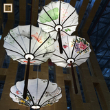 中式吊灯餐厅仿古手绘画亚麻布艺灯笼走廊过道会所中国风圆形灯具