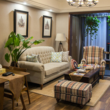 美式乡村布艺沙发小户型实木客厅田园沙发组合别墅设计师拉扣沙发