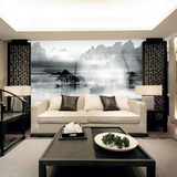 新中式墙纸 书房客厅电视背景墙壁纸 水墨山水大型无缝环保壁画