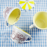 淡黄马卡龙色可爱手绘牛奶杯子咖啡杯拿铁陶瓷马克杯水杯带勺欧洲