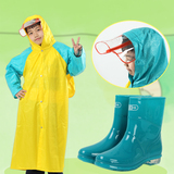 大童儿童雨衣雨鞋套装学生男童雨披带书包位透明大帽檐加厚尼龙布