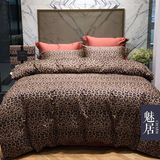 豹纹全棉埃及长绒棉60支贡缎纯棉四件套卡通1.8床单美式床上用品