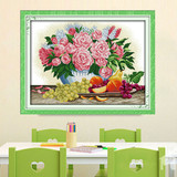精准印花牡丹花水果葡萄梨子十字绣新款客厅餐厅大幅植物花卉挂画