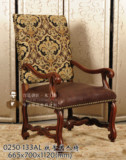 美式古典休闲椅 实木真皮+布艺休闲沙发椅 欧式老虎椅单人沙发椅