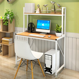 简易电脑桌台式家用钢木桌双层办公桌简约现代带书架书桌写字台