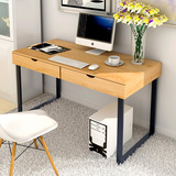 简易电脑桌台式家用办公桌简约现代钢木桌带抽屉实木书桌写字台
