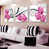 客厅装饰画现代装修沙发背景墙画花卉无框画卧室挂画壁画 三联画