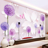 客厅电视背景墙纸壁纸卧室无缝墙布现代简约3d大型壁画紫色蒲公英