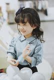 [植木制]春夏新品 女童气质韩版淡蓝色五分泡泡袖套头翻领衬衫