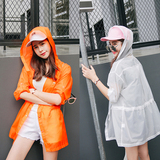 2016夏季新款韩版纯色宽松中长款超薄长袖防晒衣女学生连帽外套潮