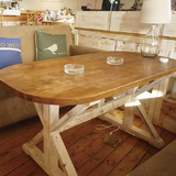 实木欧式餐桌椭圆形现代简约美式乡村餐桌椅组合4人饭店食堂餐桌