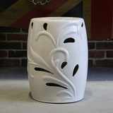 新品 白色手工镂空浮雕陶瓷凳子 欧式家居客厅沙发边几落地摆件