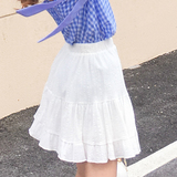 KMZY 2016夏新款韩版白色棉麻半身裙短裙女高腰甜美小清新蓬蓬裙