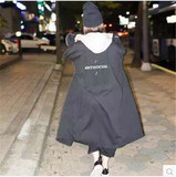 2016秋季新款韩国后背印花卫衣拼接带帽宽松大码中长款风衣外套女