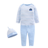 童装男童纯棉长袖T恤宝宝婴儿汽车裤子蓝色条纹睡衣打底服