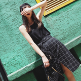 LAMPS 欧洲站2016夏装新款欧货潮流短裙子 黑色格子A字型半身裙