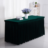 定做会议桌裙绿色台裙丝绒桌套办公活动桌裙方形绒布桌布展会桌罩