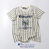 夏季MLB条纹棒球衫短袖女 NY情侣装男宽松全棉体恤衫黑白打底半袖