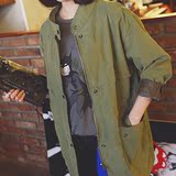 韩国东大门代购风衣女2016秋装新款BF风修身显瘦中长款军绿色外套