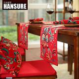 汉尚正品中式婚庆桌旗桌布餐桌旗长条桌布床尾茶几餐桌装饰布正红