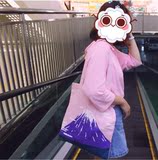 富士山印花包女包单肩手提文艺帆布包女环保袋 小布包拉链加厚袋