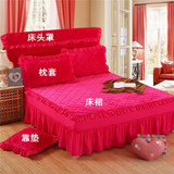 韩版纯色夹棉床裙加厚保暖床罩床头罩法兰绒四件床套防滑单件床裙