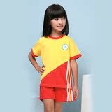 中国红时尚黄拼接幼儿园园服夏季短袖校服套装儿童活动户外运动服