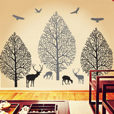 唯美意境森林小鹿贴纸树林墙贴卧室客厅电视沙发背景墙装饰品贴画