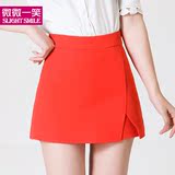 2016新款A字裙裤女春夏 高腰包臀短裙外穿韩版红色时尚休闲短裤