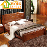 南康家具纯实木全橡木床双人1.5m 1.8米简约现代中式高箱储物胡桃