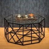 包邮铁艺客厅茶几钢化玻璃创意简约现代边几小户型圆形咖啡桌圆几