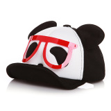 2016春秋宝宝鸭舌帽子 卡通眼镜熊猫造型软沿婴儿童遮阳棒球帽子