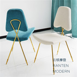 后现代简约餐厅不锈钢餐椅金属电镀布艺蓝色ADLER软装摩登椅现货