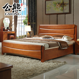 卧室现代实木床橡胶木床1.5米1.8双人床高箱床储物床中式简约婚床