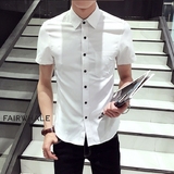 马克华菲男士短袖衬衫2016夏季新款青年短袖衬衣韩版修身纯棉上衣