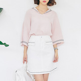 秋季纯棉新款韩版个性t恤休闲套装女时尚衬衫半身包臀裙两件套潮