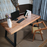 美式实木书房书桌电脑桌椅组合铁艺办公桌会议桌做旧洽谈桌工作台