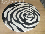 简约黑白色玫瑰花 圆形地毯 客厅地毯 样板间地毯 定制 圆形地垫