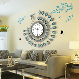 欧式铁艺镶钻大号孔雀壁挂钟客厅创意简约个性艺术钟表卧室超静音