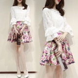 2016春装新款时尚两件套五分袖韩版印花连衣裙小香风套装裙气质女