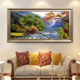 山水风景油画欧式山水风景手绘工客厅沙发背景定制横幅装饰挂壁画