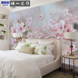 手绘卧室电视背景墙壁纸 大型壁画油画花卉墙纸 美式复古温馨墙布