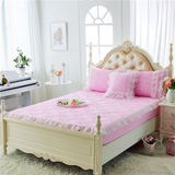 全棉夹棉加厚床笠单件纯色蕾丝花边防滑床罩1.5m1.8米床套定做