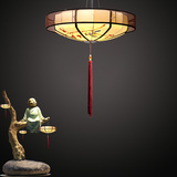 中式手绘吊灯现代古典仿羊皮灯具布艺灯笼茶楼酒店卧室客厅圆形灯