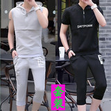 套装男夏季韩版潮流休闲薄款短袖修身学生青年七分裤两件套运动服