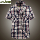 夏季战地吉普男士格子短袖衬衫Afs Jeep纯棉商务休闲男装衬衣薄款