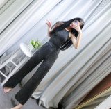 2016夏季韩版新款气质高腰休闲时尚阔腿裤套装女背心长裤两件套潮