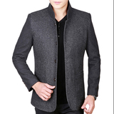 2016春季新款品牌羊毛呢子男士夹克中年爸爸男装立领修身薄外套潮